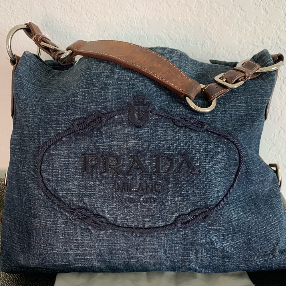 Prada large denim hobo